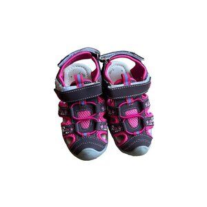 Toddler Girls' Strappy Sandals With Velcro Closure Pink & Gray Size 25 (8)